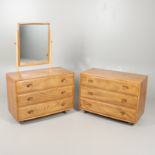 ERCOL ELM AND BEECH DRESSING TABLE AND CHEST OF DRAWERS.