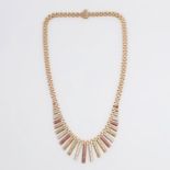 A 9CT THREE COLOUR GOLD FRINGE NECKLACE.