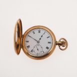 A GOLD PLATED HALF HUNTING CASED POCKET WATCH.