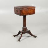 A REGENCY ROSEWOOD AND BRASS INLAID TEAPOY.