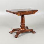 A 19TH CENTURY ROSEWOOD CARD TABLE.