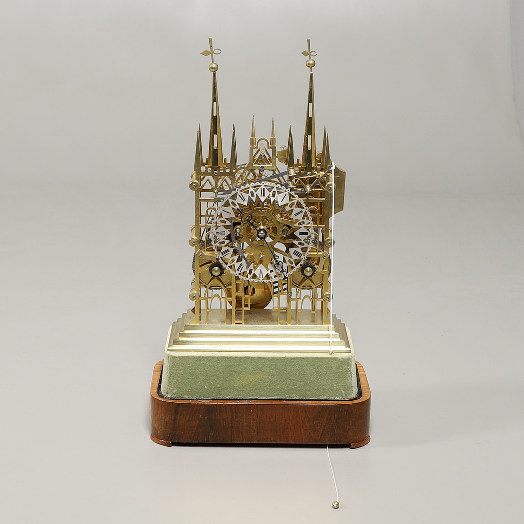 A LATE 19TH CENTURY BRASS CATHEDRAL SKELETON CLOCK. - Image 3 of 15