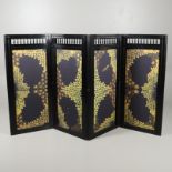 AN AESTHETIC MOVEMENT EBONISED FOUR FOLD SCREEN.