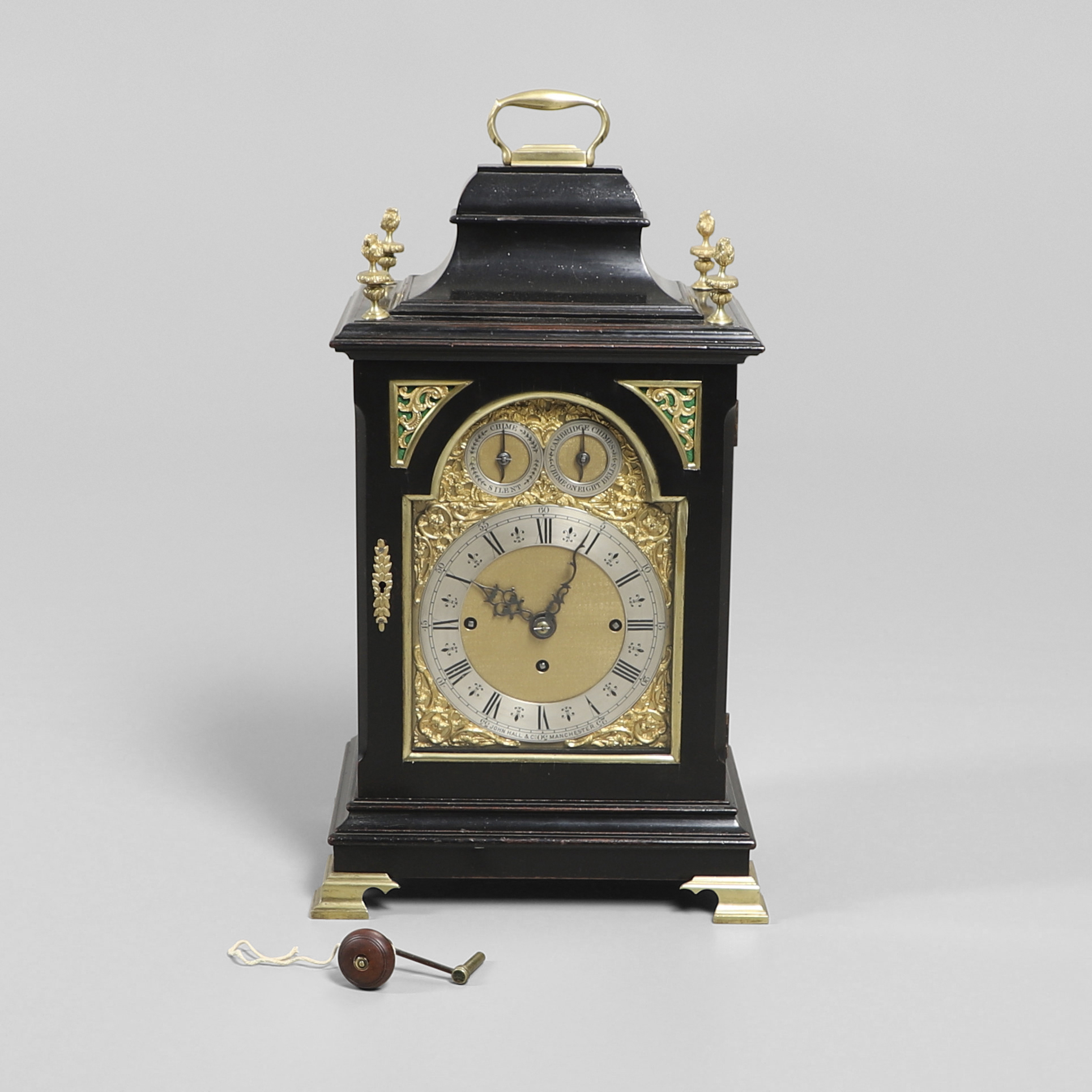 A MID 19TH CENTURY EBONISED BRACKET CLOCK.