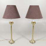 A PAIR OF ECCLESIASTICAL STYLE BRASS TABLE LAMPS.