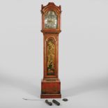 A GEORGE II CHINOISERIE AND RED LACQUERED LONGCASE CLOCK.