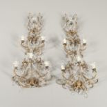A PAIR OF ITALIAN GILT BRONZE AND CRYSTAL APPLIQUES.