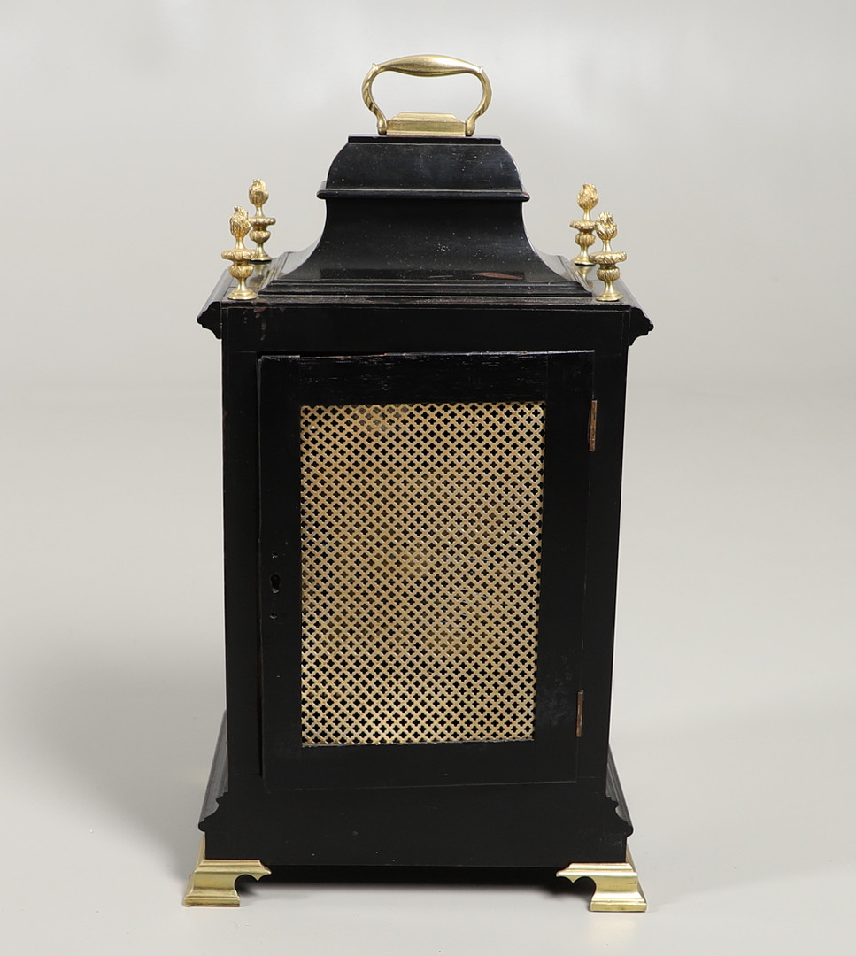 A MID 19TH CENTURY EBONISED BRACKET CLOCK. - Image 9 of 12