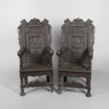 A PAIR OF 19TH CENTURY CONTINENTAL THRONE CHAIRS.