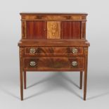 AN EDWARDIAN MARQUETRY INLAID MAHOGANY BONHEUR DU JOUR.