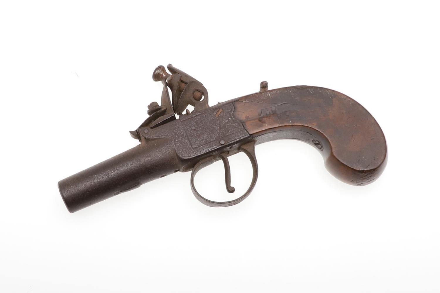 A 19TH CENTURY FLINTLOCK POCKET PISTOL. - Image 2 of 5