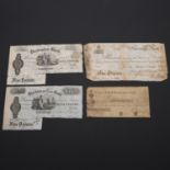 A STOCKTON TEES BANK FIVE POUND NOTE,1895, A SIMILAR DARLINGTON BANK NOTE, A LIVERPOOL BANK ONE GUIN