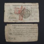 TWO NORWICH & SWAFFHAM BANK ONE POUND BANKNOTES, 1819.