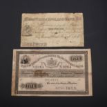 A WEST OF ENGLAND FIVE POUND SPECIMEN NOTE AND ANOTHER SIMILAR.