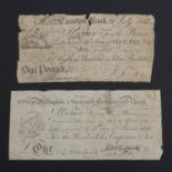 A TAUNTON BANK ONE POUND BANKNOTE AND A SIMILAR WELLINGTON NOTE. 1813 AND 1815.