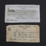 A YEOVIL BANK ONE POUND BANKNOTE, 1821 AND AN UNISSUED YEOVIL AND WINCANTON Â£5.00 BANKNOTE.