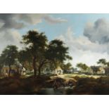 MEINDERT HOBBEMA (1638-1709). In the manner of. VILLAGERS AT A WOODED HAMLET.