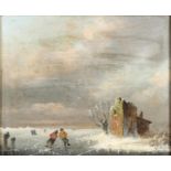 DUTCH SCHOOL, LATE 19TH CENTURY. A FROZEN RIVER LANDSCAPE WITH SKATERS.