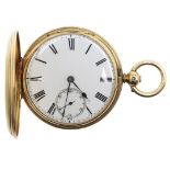 AN 18CT GOLD FULL HUNTING CASED POCKET WATCH.