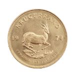 A SOUTH AFRICAN GOLD KRUGERRAND, 1974.