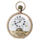 A 9CT GOLD OPEN FACED 8 DAYS POCKET WATCH.