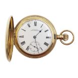 AN 18CT GOLD FULL HUNTING CASED POCKET WATCH BY A.W.W. CO., WALTHAM, MASS.
