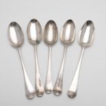 FIVE VARIOUS 18TH CENTURY HANOVERIAN SPOONS.