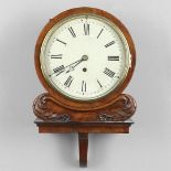 A 19TH CENTURY MAHOGANY WALL CLOCK.