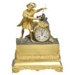 A 19TH CENTURY FRENCH GILT AND BRONZE MANTEL CLOCK.