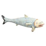 A CARVED FOLK ART PAINTED FISH.