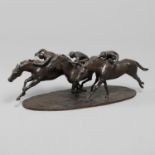 PHILIP BLACKER (BRITISH, b.1949), 'THREE JOCKEYS ON HORSES RACING'. (d)