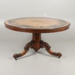 A MID 19TH CENTURY WALNUT AND MARQUETRY BREAKFAST TABLE.