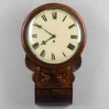 AN EARLY 19TH CENTURY MAHOGANY AND BRASS INLAID DROP DIAL WALL CLOCK.