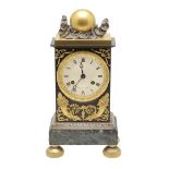 A LATE 18TH CENTURY FRENCH MARBLE, BRONZE AND GILT METAL MANTEL CLOCK.