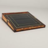 A 19TH CENTURY ROSEWOOD AND SATINWOOD WRITING SLOPE.