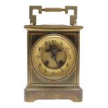A LATE 19TH CENTURY FRENCH BRASS COMPENDIUM MANTEL CLOCK.
