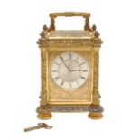 A MID 19TH CENTURY GILT CARRIAGE STYLE MANTEL CLOCK BY VINER OF LONDON.