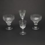 PAIR OF UNUSUALLY LARGE 19THC GLASS RUMMERS, WINE GLASS BY ROBERT ELLISON & ANOTHER WINE GLASS.