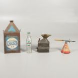 AUTOMOBILIA - SUPERFINE MOTOR OIL CAN, GALLON MEASURING JUG & OTHER ITEMS.