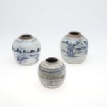 THREE 19THC CHINESE BLUE & WHITE GINGER JARS.