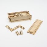 19THC PRISONER OF WAR BOXED BONE DOMINOES & CRIBBAGE MARKER.