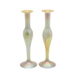 LOUIS COMFORT TIFFANY - PAIR OF FAVRILE IRIDESCENT GLASS VASES.