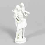 LARGE MEISSEN FIGURE OF A SHEPHERD & GOAT - BLANC DE CHINE.