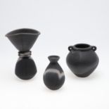 JOHN LEACH (1939-2021) - BLACK BURNISHED STUDIO POTTERY VASES.