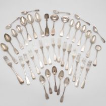 MISCELLANEOUS FIDDLE PATTERN FLATWARE.