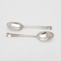 A PAIR OF GEORGE II IRISH HANOVERIAN TABLESPOONS.