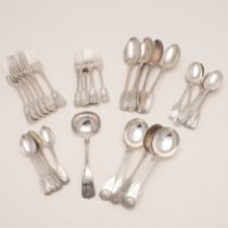 A MATCHED PART-CANTEEN OF FIDDLE, THREAD & SHELL FLATWARE.