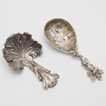 TWO VICTORIAN NATURALISTIC CADDY SPOONS.