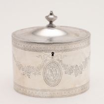 A GEORGE III OVAL TEA CADDY.