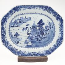 18THC CHINESE EXPORT BLUE & WHITE PLATTER.